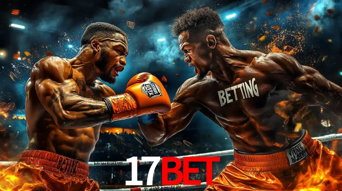 Dois boxeadores em uma luta intensa e explosiva, representando a adrenalina e as oportunidades de apostas em esportes de combate disponíveis na plataforma 17bet.