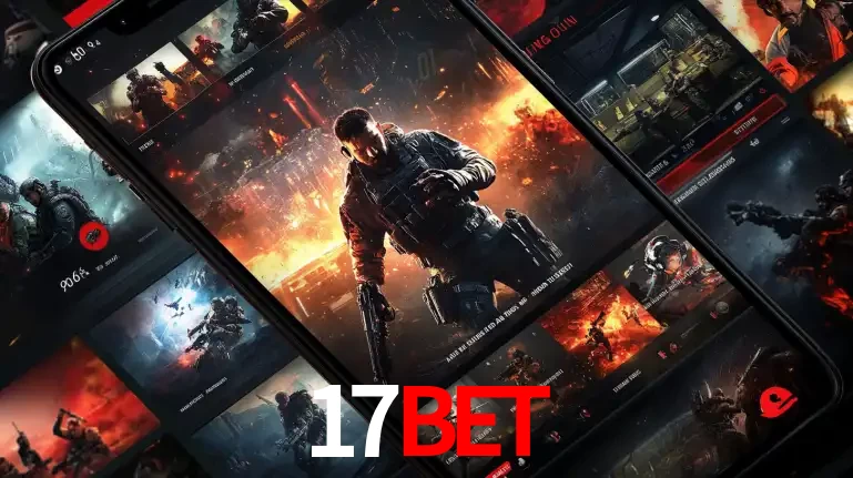 Tela de um celular exibindo uma galeria de jogos de tiro com temática militar, mostrando a variedade de e-sports disponíveis para apostas na plataforma de entretenimento 17bet.