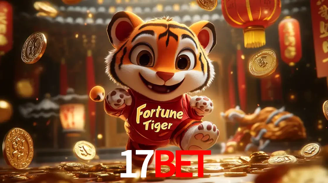 O alegre personagem do Fortune Tiger correndo sobre um caminho de moedas de ouro, simbolizando os grandes prêmios e a diversão do popular jogo de slot do 17bet.