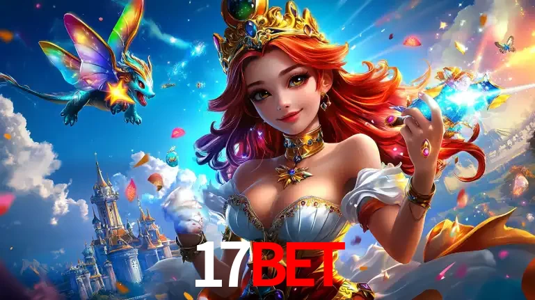 A princesa de um reino de fantasia mágico, com seu pequeno dragão, apresentando um mundo de prêmios encantados nos jogos de caça-níqueis do cassino 17bet.